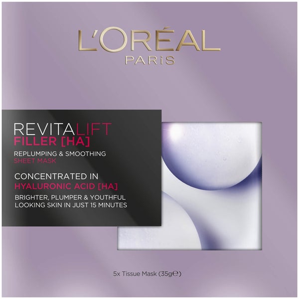 L'Oréal Paris Revitalift Filler [HA] Replumping and Smoothing Sheet Mask Multi-Pack 5 x 35g