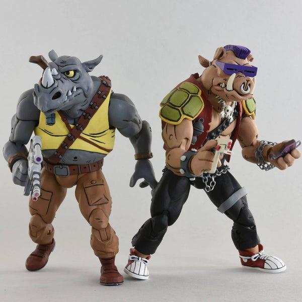 NECA Teenage Mutant Ninja Turtles Cartoon Series Rocksteady and Bebop Action Figures 2 Pack