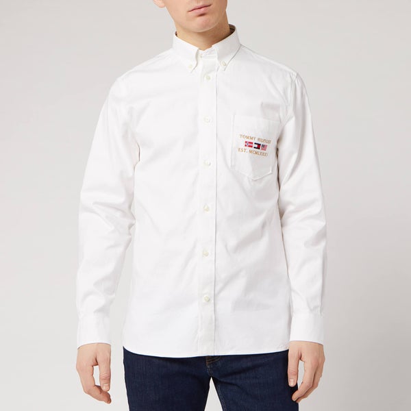 Tommy Hilfiger Men's Flex Motif Oxford Long Sleeved Shirt - White