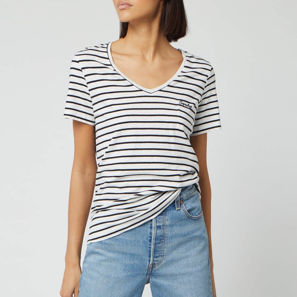 Superdry Women's Ol Essential V-Neck T-Shirt - Off White Stripe
