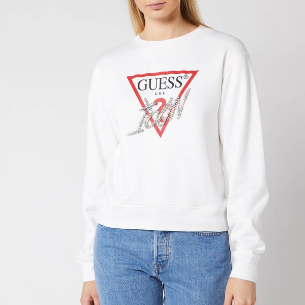 Guess Women's Basic Triangle Embellished Sweatshirt - True White