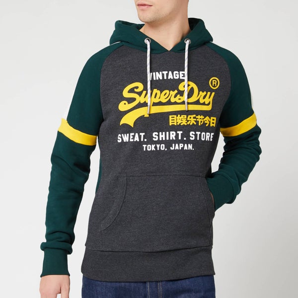 Superdry Men's Vintage Label Sweat Shirt Store Colourblock Hoody - Graphite Dark Marl