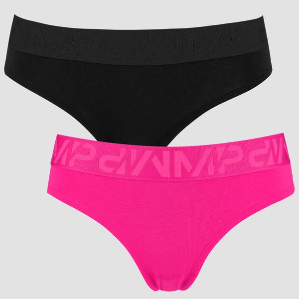 Γυναικείο Βαμβακερό Εσώρουχο Hipster - Διπλό Πακέτο - Ροζ/Μαύρο - XS