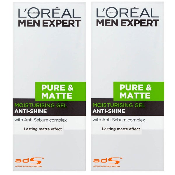 L'Oréal Men Expert Pure and Matte Anti-Shine Gel Moisturiser for Oily Skin 50ml 2 Pack Exclusive (Worth £9.98)