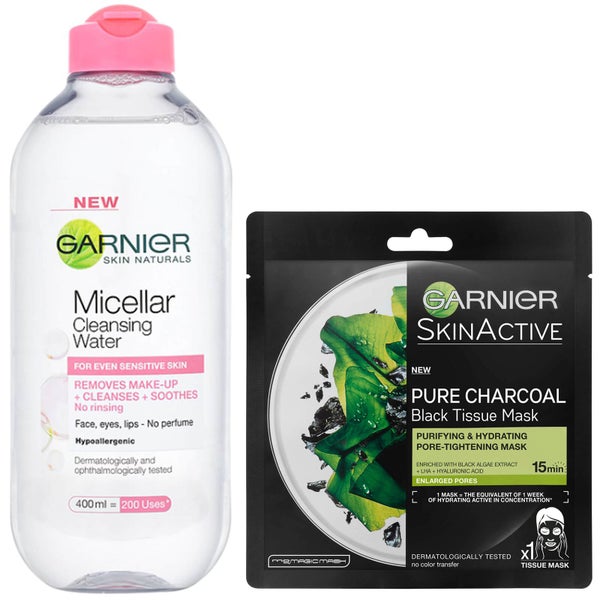 Garnier Micellar Water Sensitive Skin and Hydrating Face Sheet Mask for Enlarged Pores Kit Exclusive (Worth £8.98)