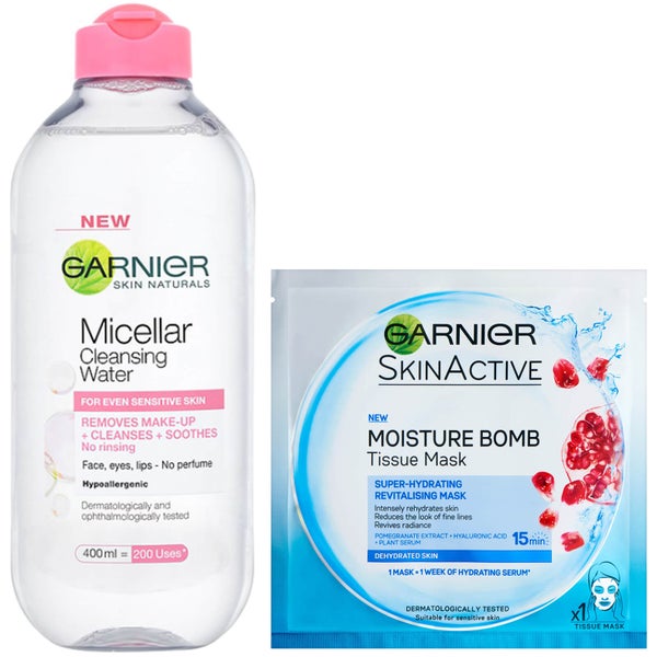 Garnier Micellar Water Sensitive Skin and Hydrating Face Sheet Mask for Dehydrated Skin Kit Exclusive (Worth £8.98)