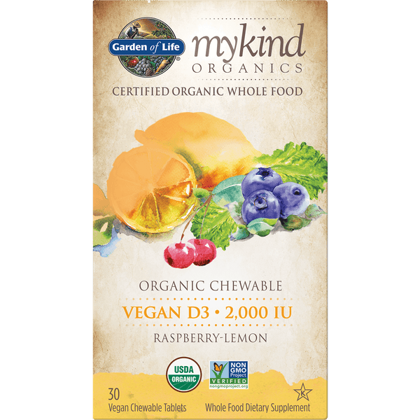 Comprimidos masticables vitamina D3 vegana mykind Organics - Frambuesa y limón - 30 comprimidos