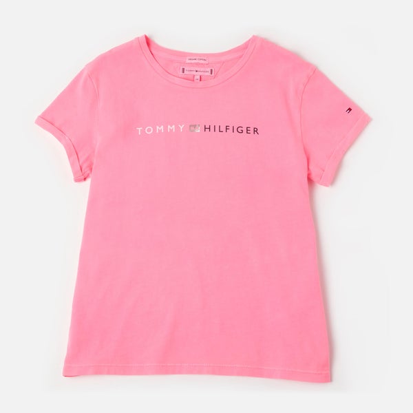 Tommy Hilfiger Girls' Essential Roll Up T-Shirt - Pink Glo