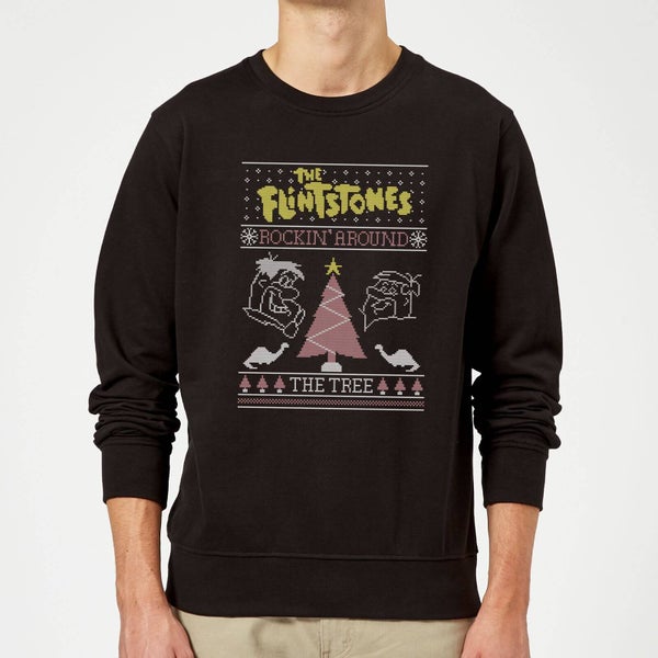 Flintstones Rockin Around The Tree Christmas Sweater - Black