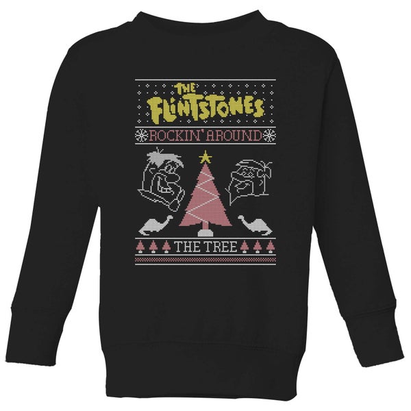 Flintstones Rockin Around The Tree Kids' Christmas Sweater - Black