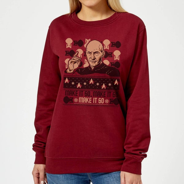 Star Trek: The Next Generation Make It So Women's Christmas Sweater - Burgundy