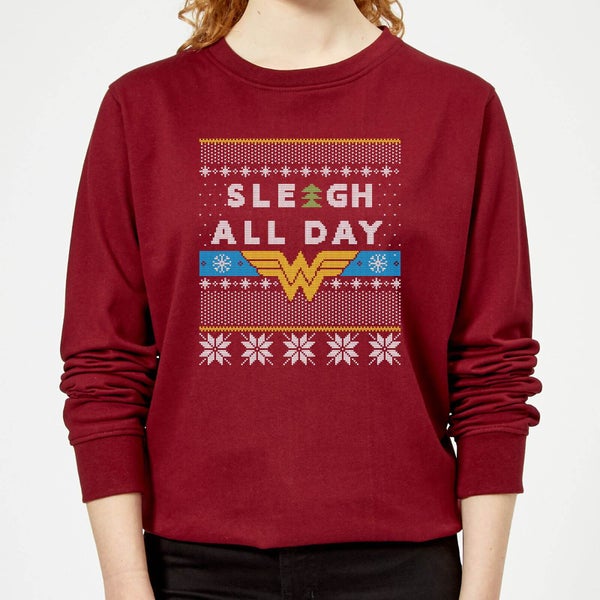 Wonder Woman 'Sleigh All Day Women's Christmas Sweater - Burgundy