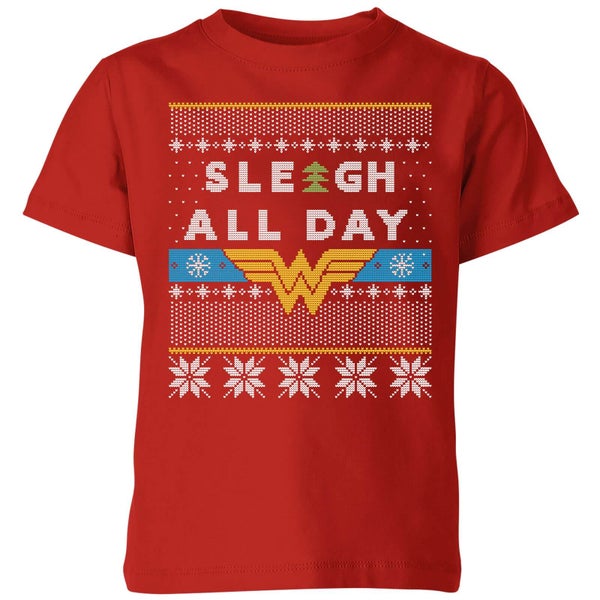 Camiseta navideña para niños "Sleigh All Day" de Wonder Woman - Rojo