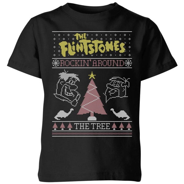 Flintstones Rockin Around The Tree Kids' Christmas T-Shirt - Black