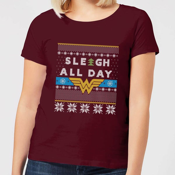 Wonder Woman 'Sleigh All Day Women's Christmas T-Shirt - Burgundy