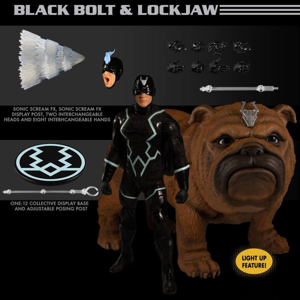 Mezco Ensemble de figurines de collection Noir Bolt et Lockjaw de Marvel Comics à l'échelle 1:12