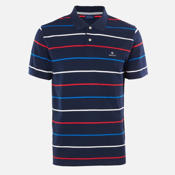 GANT Men's Breton Stripe Pique Short Sleeve Rugger Polo Shirt - Multcolour