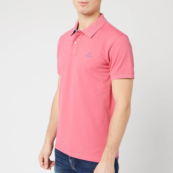 GANT Men's Contrast Collar Pique Short Sleeve Rugger Polo Shirt - Rapture Rose