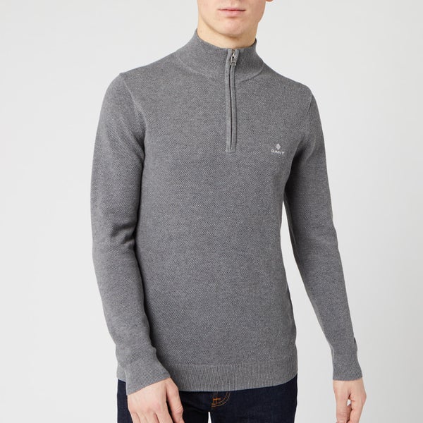 GANT Men's Cotton Pique Half Zip Sweatshirt - Dark Grey Melange
