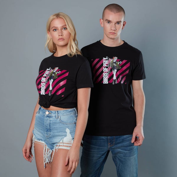 Harley Quinn Pink Stripes Unisex Birds of Prey T-Shirt - Schwarz