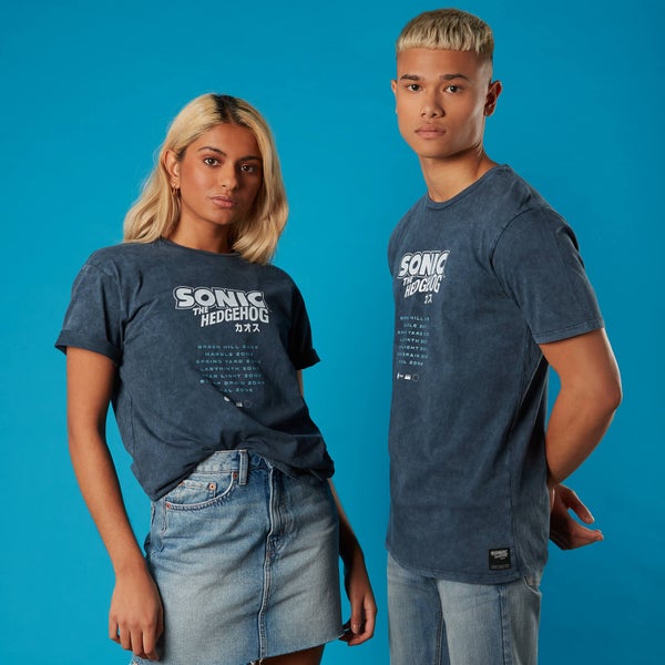 Levels Sonic the Hedgehog Unisex T-Shirt - Navy Acid Wash