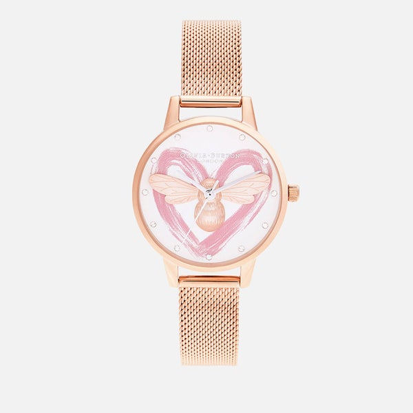 Olivia Burton Women's You Have My Heart Lucky Bee Watch - Silver & Rose Gold Mesh