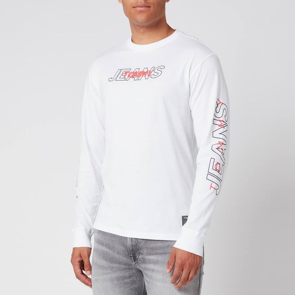 Tommy Jeans Men's Long Sleeve Overlap Logo T-Shirt - White