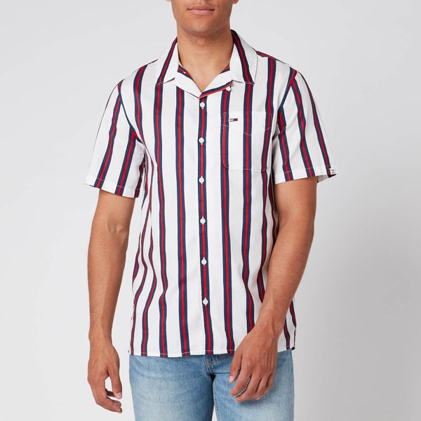 Tommy Jeans Men's Printed Stripe Camp Shirt - White/Multi
