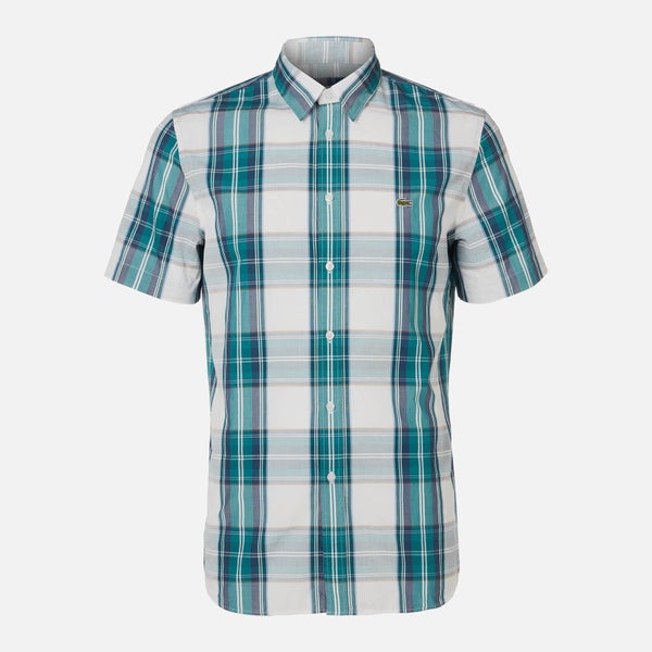 Lacoste Men's Short Sleeve Check Shirt - Green Navy/White