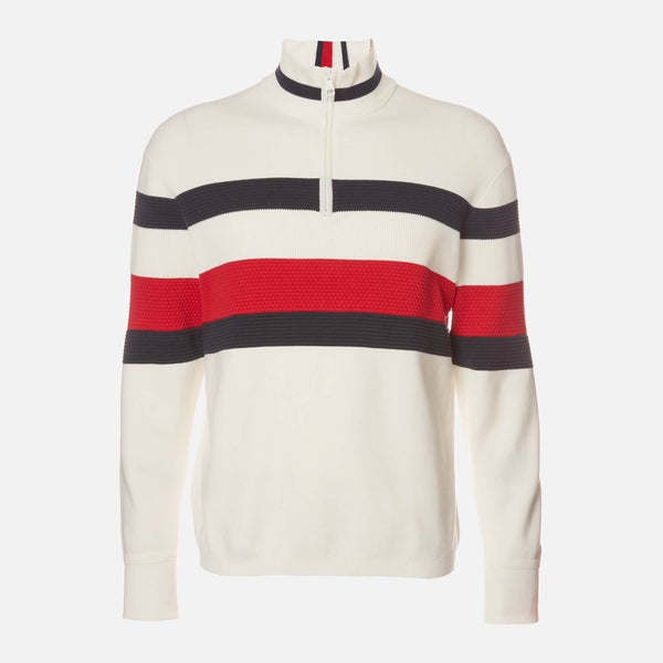 Tommy Hilfiger Men's Bold Global Stripe Zip Mockneck Sweatshirt - Ecru