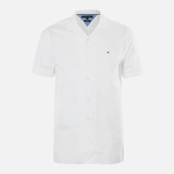 Tommy Hilfiger Men's Solid Hawaiian Shirt Short Sleeve Shirt - White