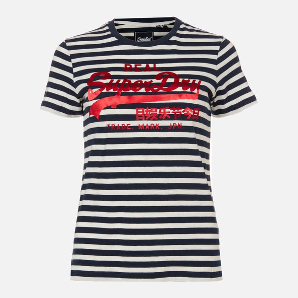 Superdry Women's Vl Satin Stripe Entry T-Shirt - Navy Stripe