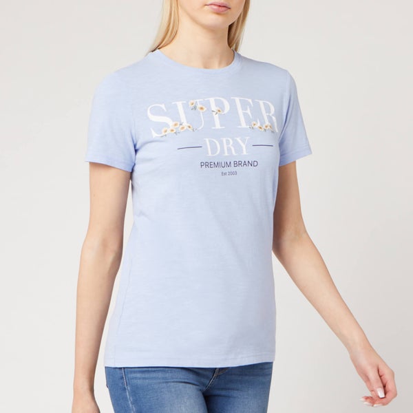 Superdry Women's Serif Floral Emb Entry T-Shirt - Blue Heron Slub