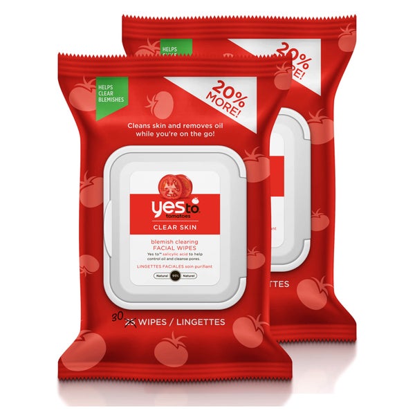 yes to Tomatoes Clear Skin Blemish Clearing Facial Wipes (Pack of 2)
