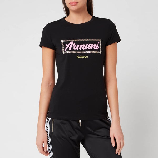 Armani Exchange Women's Boxed Logo Short Sleeve T-Shirt - Black