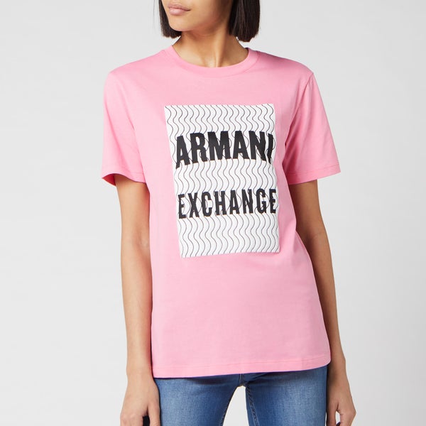 Armani Exchange Women's Large Boxed Logo Short Sleeve T-Shirt - Pink