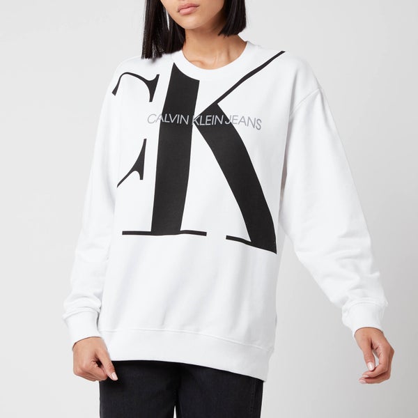 Calvin Klein Jeans Women's Large CK Oversized Crew Neck Sweatshirt - Bright White