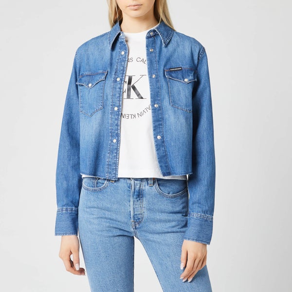Calvin Klein Jeans Women's Cropped Modern Western Shirt - Mid Blue