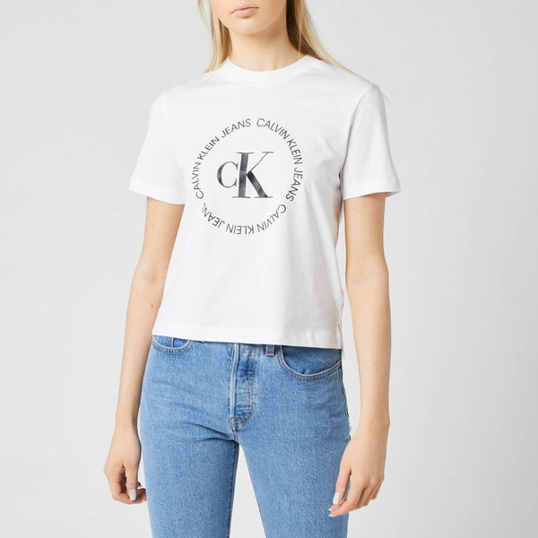Calvin Klein Jeans Women's CK Round Logo Straight T-Shirt - Bright White