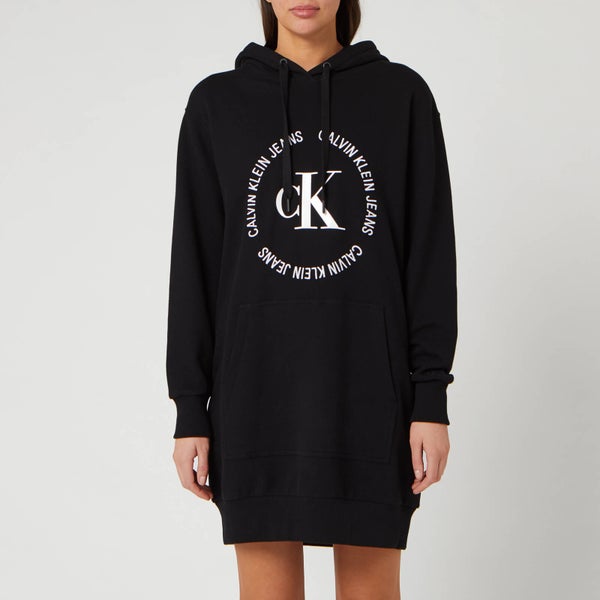 Calvin Klein Jeans Women's CK Round Logo Hooded Knit Dress - CK Black