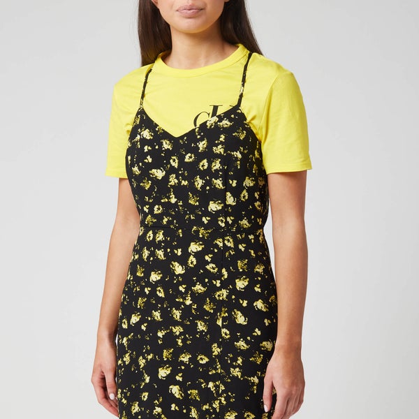 Calvin Klein Jeans Women's Floral Cross Back Slip Dress - Grungy Halftone Yellow Floral