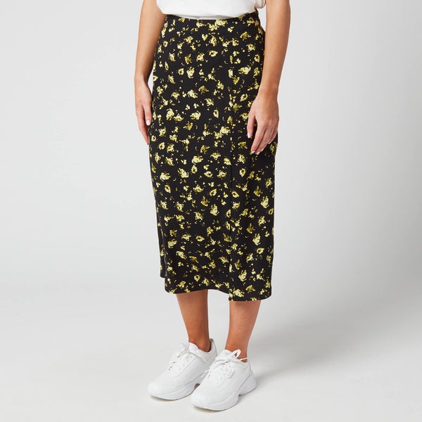 Calvin Klein Jeans Women's Floral Midi Skirt - Black Grungy Halftone Yellow Floral