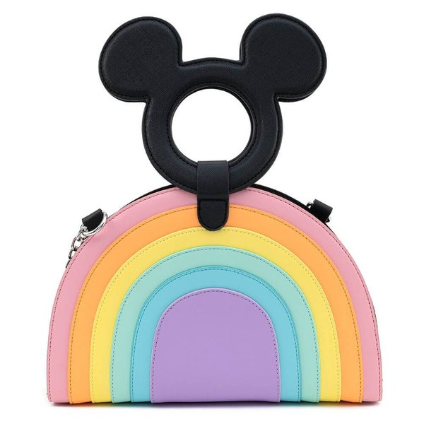 Loungefly Disney Mickey Mouse Umhängetasche mit Pastel-Regenbogen und Griff