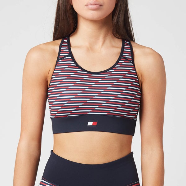 Tommy Sport Women's Mid Support Flag Print Sports Bra - Blue Ink