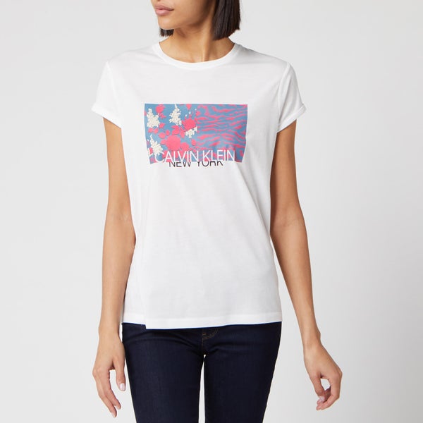 Calvin Klein Women's Regular Fit Duo Print Logo T-Shirt - White