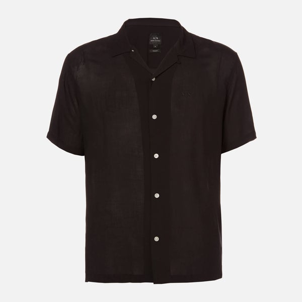 Armani Exchange Men's Pyjama Collar Short Sleeve Shirt - Black
