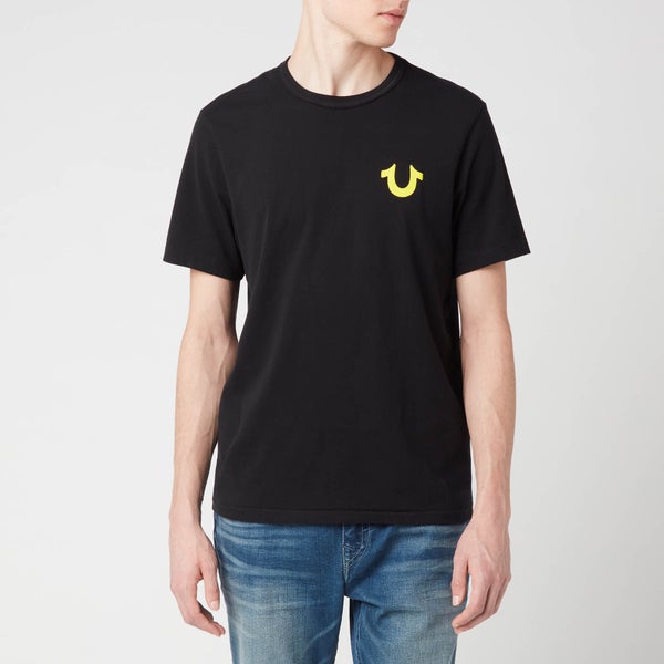 True Religion Men's Double Puff Crew Neck T-Shirt - Black/Yellow