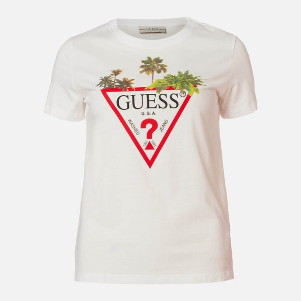 Guess Women's Short Sleeve Palms Triangle T-Shirt - White