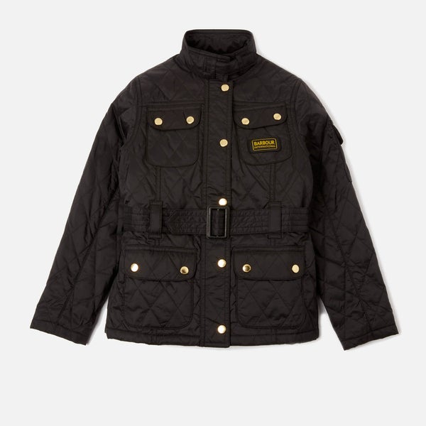 Barbour Girls' Flyweight International Quilted Jacket - Black/Cameo Pink