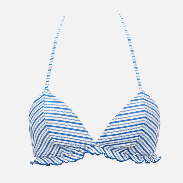Tommy Hilfiger Women's Fixed Triangle Bikini Top - Seersucker Blue